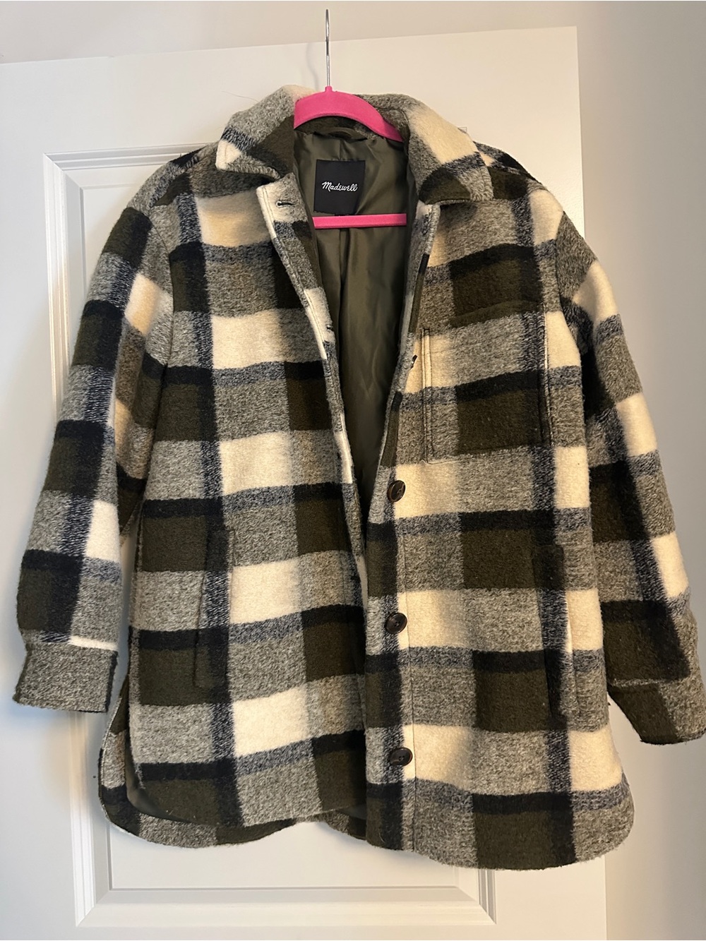 Madewell Black, Cream & Gray Plaid Teddy Jacket